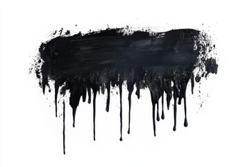 A black paint smear with drips on a white background, suggesting creativity or art.
