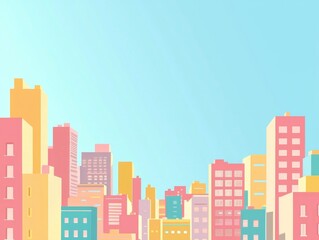 Vibrant Flat Design Cityscape with Colorful High Rise Buildings and Skyline