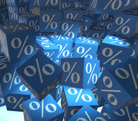 Percentage signs on cubes - 3d rendering