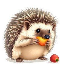 Hedgehog Eating Fruit: White Background