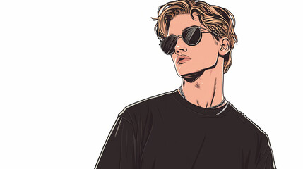 Obraz premium Casual streetwear fashion model posing in a trendy black t-shirt showcasing urban style and modern youth culture. Streetwear. Illustration