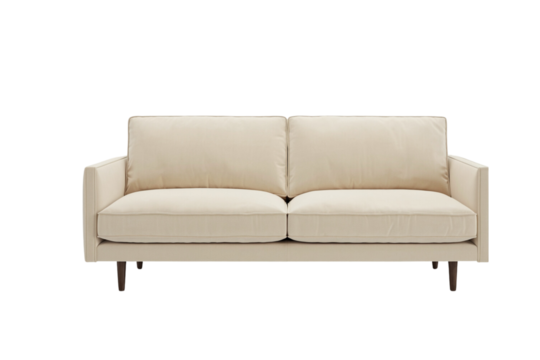 Cream sofa with wooden legs on a transparent background