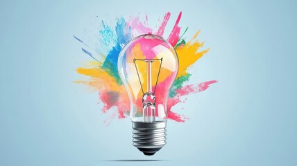 Colorful Light Bulb with Artistic Splash Background