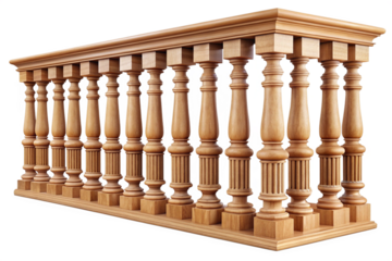 wood balustrades with pillars isolated on a white background