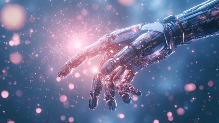 Futuristic Robotic Hand Reaching Towards Light