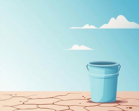 Cracked earth, empty water canister, drought and water scarcity, flat design illustration