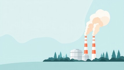 Power plant causing acid rain, environmental pollution, flat design illustration
