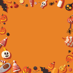 Fototapeta premium Flat lay Vector Illustration Halloween composition with spider, Happy Halloween 