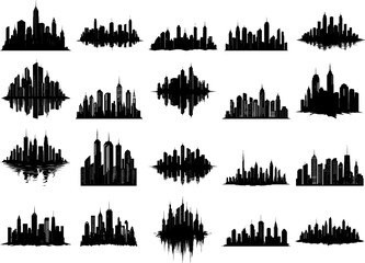 Fototapeta premium Black and White Cityscape Silhouette with Skyscrapers