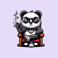 angry panda satanic vector illustration for tshirt design