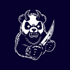angry panda satanic vector illustration for tshirt design