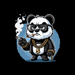 angry panda satanic vector illustration for tshirt design