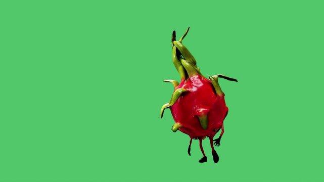 A 3D animated dragon fruit character walking with a cool, confident stride. The scene emphasizes fun, creativity, and style, blending the playful nature of the fruit with smooth, stylish animation.