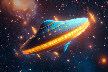 Obraz premium Alien Spaceship 3d Icon Illustration. Alien Spaceship Satellite, Planet And Stars