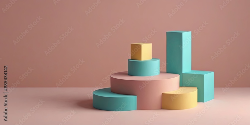 Poster a colorful stack of cubes on a pink background