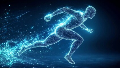 Athletic Motion Captured in a Glowing Blue Outline