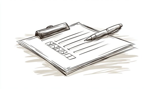 recommend clip art: Illustration of clipboard with checklist on a continuous line. With no background. Simple line drawing.