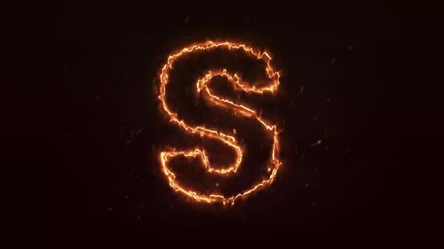 Fire letter S animation on black background, Fire letter. Burning alphabet. Real flames, Latter motion in black background