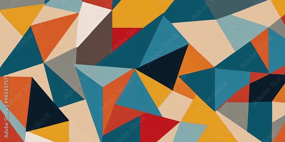 Poster A colorful abstract design with many different colored triangles