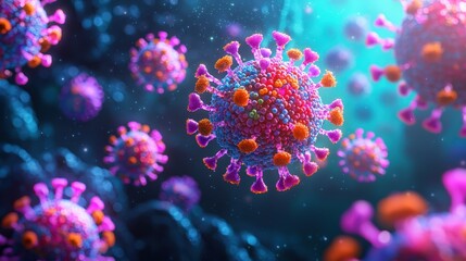 Colorful Virus Cell Close Up  D Rendering