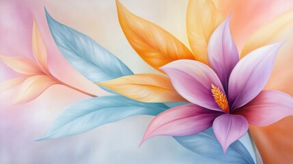 Fototapeta premium A beautiful artistic floral painting featuring vibrant petals in soft pastel colors, perfect for home decor or artistic projects.
