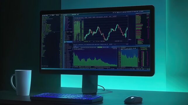 
A computer screen displaying a trading platform with stock charts and graphs on it
