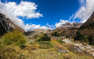 Beautiful landscape view from the Kanchenjunga region. This image is captured during the Kanchenjunga north base camp trek in Nepal. 