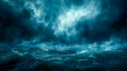 Horror black blue sky, sea haunted cloud, scary ocean, depression background, mystery gloomy dark theme, blur texture