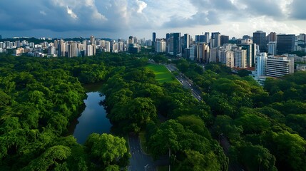 Obraz premium A city with a park in the middle and a river running through it