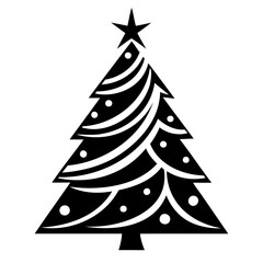 Fototapeta premium Christmas tree Black silhouette Vector Illustration isolated on a transparent background