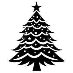 Christmas tree Black silhouette Vector Illustration isolated on a transparent background