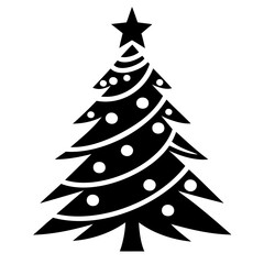 Christmas tree Black silhouette Vector Illustration isolated on a transparent background