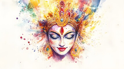 Obraz premium Happy chaitra navratri card in grunge style with stylized face of goddess durga
