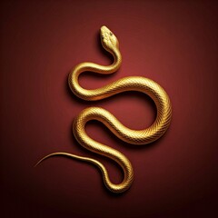 Fototapeta premium A three-dimensional golden snake against a red background, symbolizing the Lunar New Year and celebrating joy.