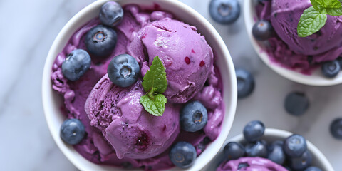 Blueberry Gelato in Bowl with Fresh Berries
