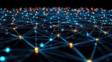 Obraz premium Abstract Network Connection with Blue and Orange Lights