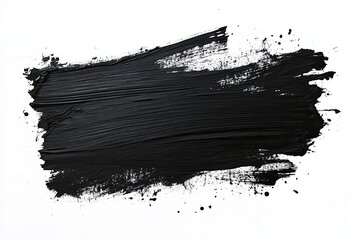 A bold black paint stroke on a white background, showcasing texture and artistic expression.