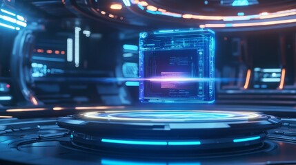 Futuristic Digital Technology in Neon Space Setting