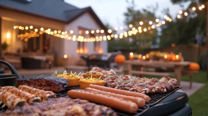 Halloween BBQ with American favorites like bat-shaped hot dogs pumpkin-spiced ribs