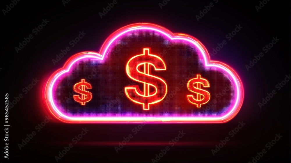 Sticker Neon Cloud with Dollar Signs   Finance  Money  Cloud Computing  Digital  Technology