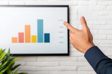 Presenter using a large interactive display to share statistical trends and financial forecasts during a business presentation Interactive display, Business statistics