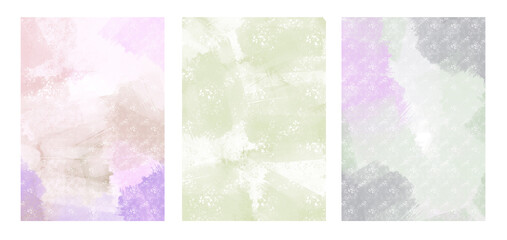 A set of backgrounds in green, pink, purple, and gray for the design of cards, invitations, and price lists. Watercolor natural texture for banners, holiday, creative, stylish pattern