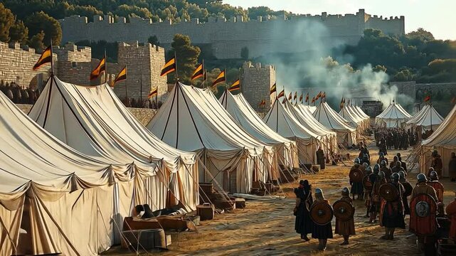 Roman army military tent camp at the castle, historically reenacted
