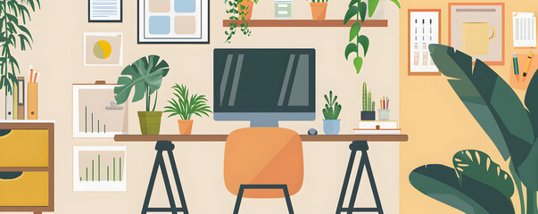 Fototapeta premium Stylish Home Office With Plants