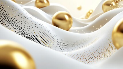 Elegant Abstract Waves with Gold Accents and Spheres