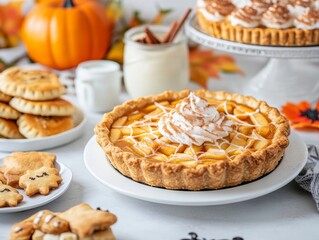 Halloween-themed apple pie with a spider-web crust design