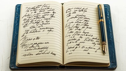 Obraz premium Vintage Notebook With Fountain Pen And Handwritten Notes