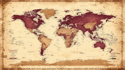 Vintage World Map Illustration  Antique Style  Grunge  Travel  Exploration