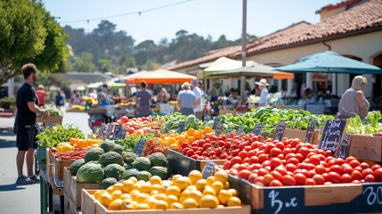 Fototapeta premium Farmers market with vibrant produce and handmade goods.