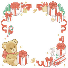 クリスマス　手描き　水彩　フレーム　背景　かわいい　コピースペース　イラスト素材